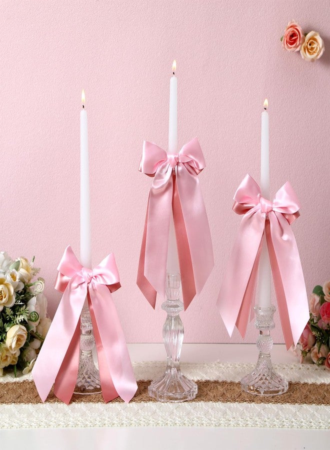 FineCheer 12 Pcs Pink Valentines Candlestick Bows Decor Double-layer Satin Ribbon Bow for Candle 7.9'' Pre-tied Bowknot with Ties for Wedding Coquette Bridal Shower Pink Party Decor Table Centerpieces - Image 4